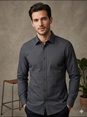 Scotch & Soda Charcoal Dot Print Slim Button-Down Shirt